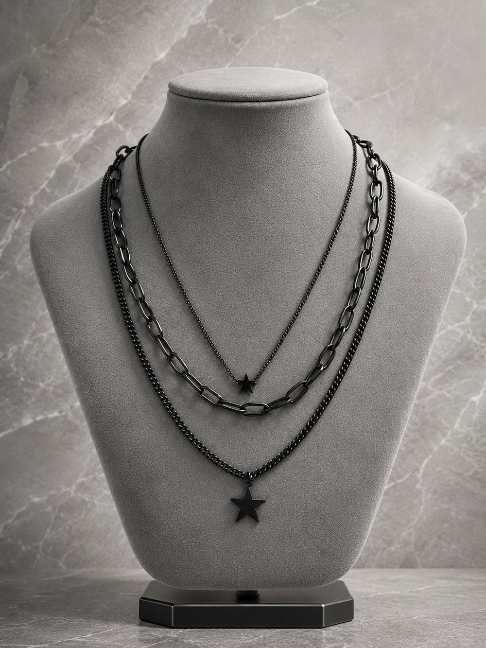 primobling Black Layered Star Pendant Necklace Set